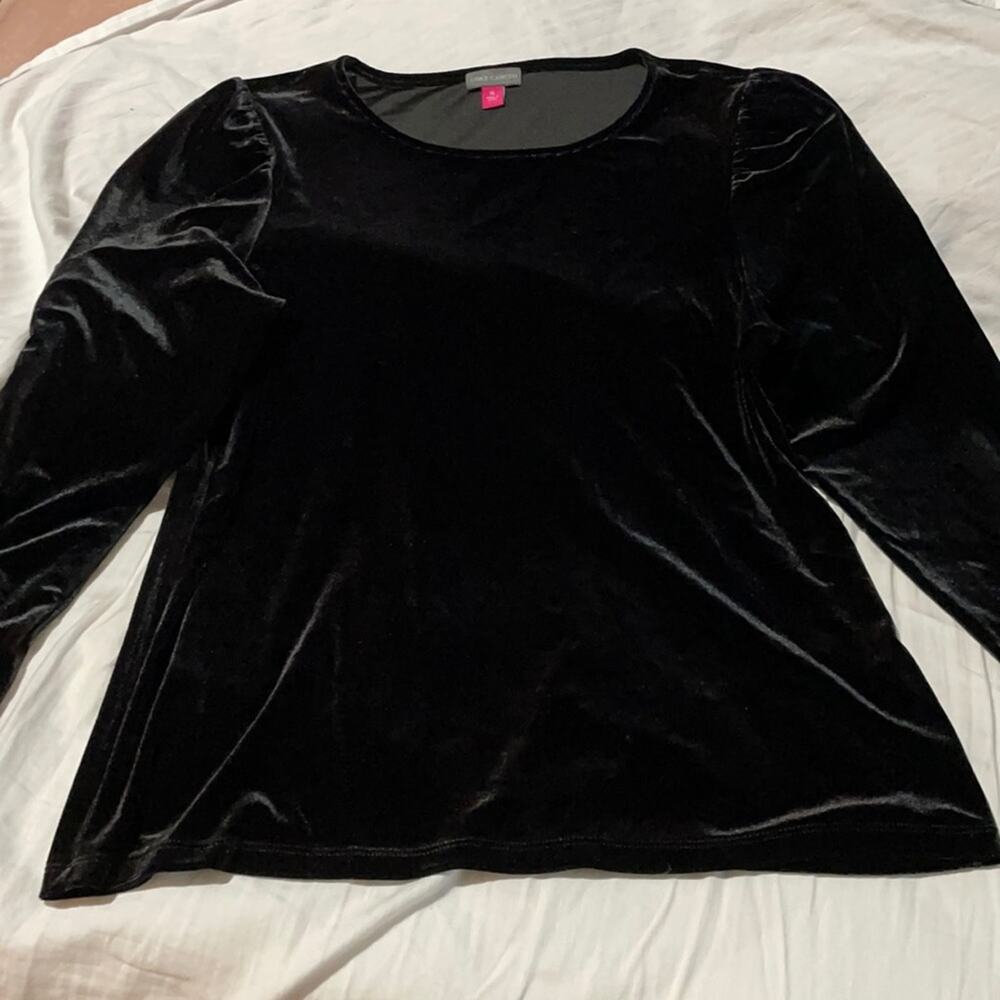 Vince camuto xl scoop neck puffed sleeve black velvet stretch top euc worn once